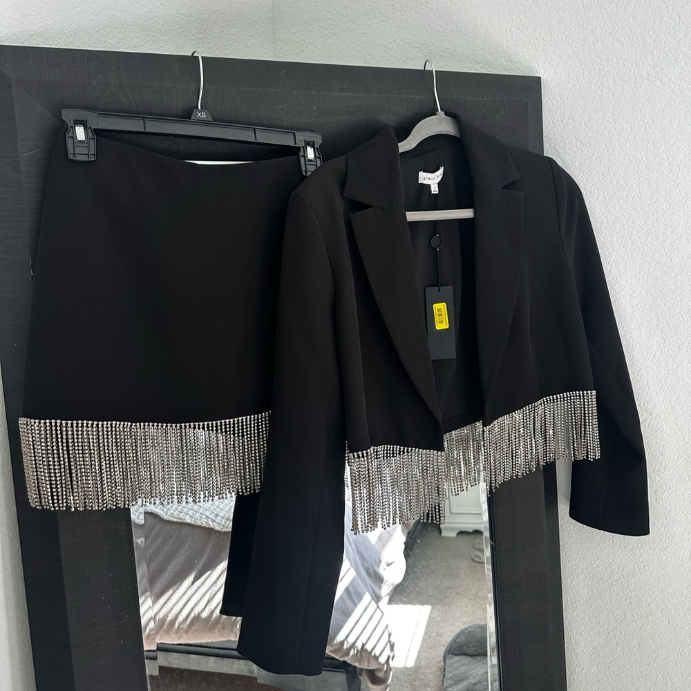 Gianni Bini Black Blazer Dress with Silver Fringe - Picture 11 of 11